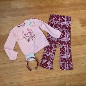 NWT Girls Size 7-8 Haute Hippie Outfit - Crewneck LS Top & Print Pants